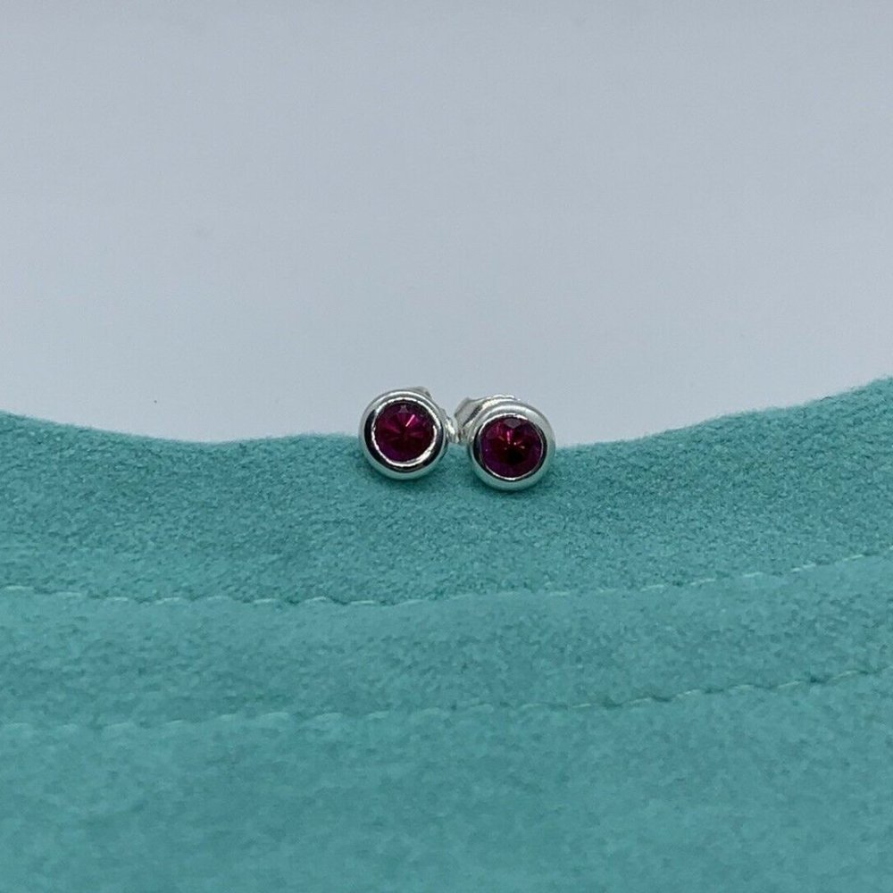 Tiffany & Co. Sterling Silver Elsa Peretti Color By The Yard Ruby Earrings
